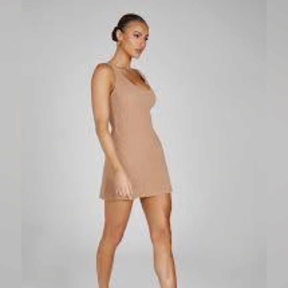 MESHKI Pauline Open Back Knit Mini Dress – Taupe | Size L | NWT